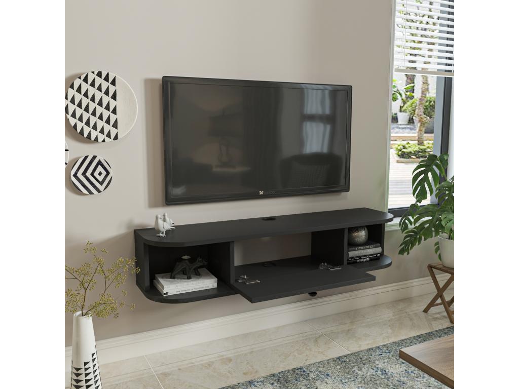120cm wall-mounted TV unit with cupboard and shelves, modern and durable, anthracite