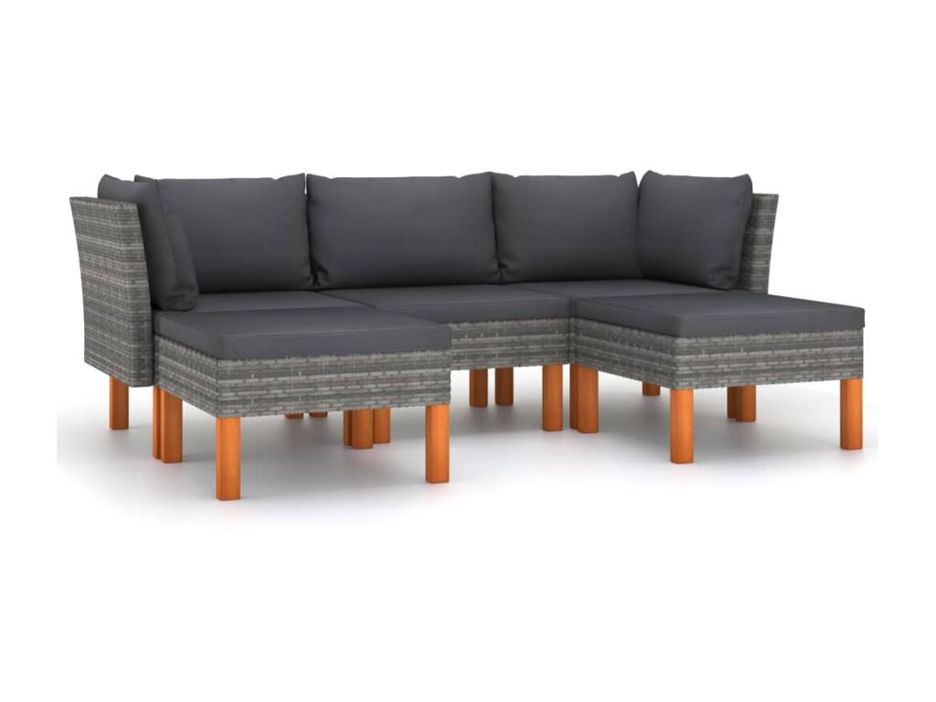 5-piece garden furniture set with cushions, woven resin, grey, 28