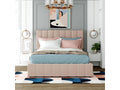 Adult storage bed 140x200cm - double bed in velvet with metal slatted base and height-adjustable headboard - Beige
