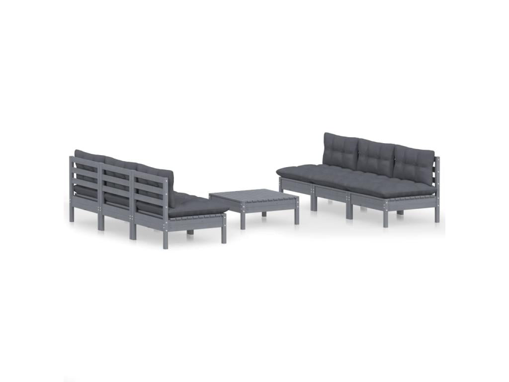 7-piece garden furniture set with cushions, anthracite pine wood