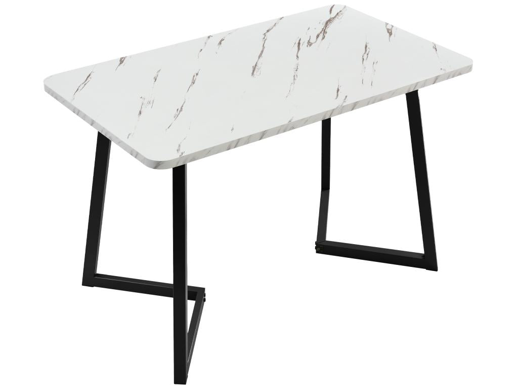 Dining table - marble effect top - black metal legs - 117x68cm - White / Black