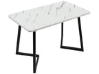 Dining table - marble effect top - black metal legs - 117x68cm - White / Black