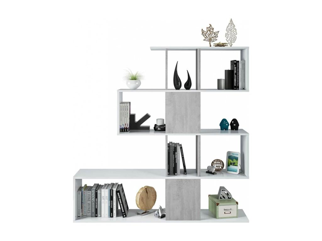 Homzora multi-purpose shelf in white/concrete grey melamine-coated particleboard - Height 145 x Length 145 cm x Depth 28 cm