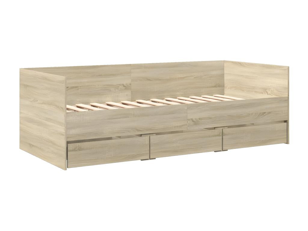 Homzora oak daybed with drawers, 75x190cm, engineered wood