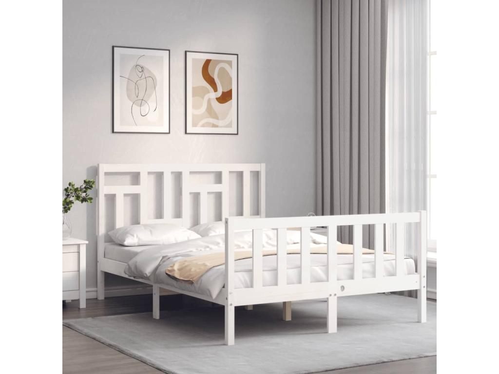 Bed frame without mattress, white, 140x200 cm, solid pine wood