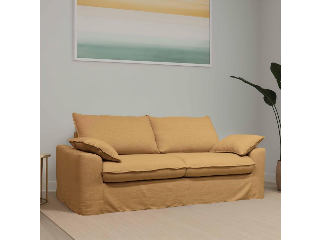 Homzora 3-seater ochre linen fabric sofa