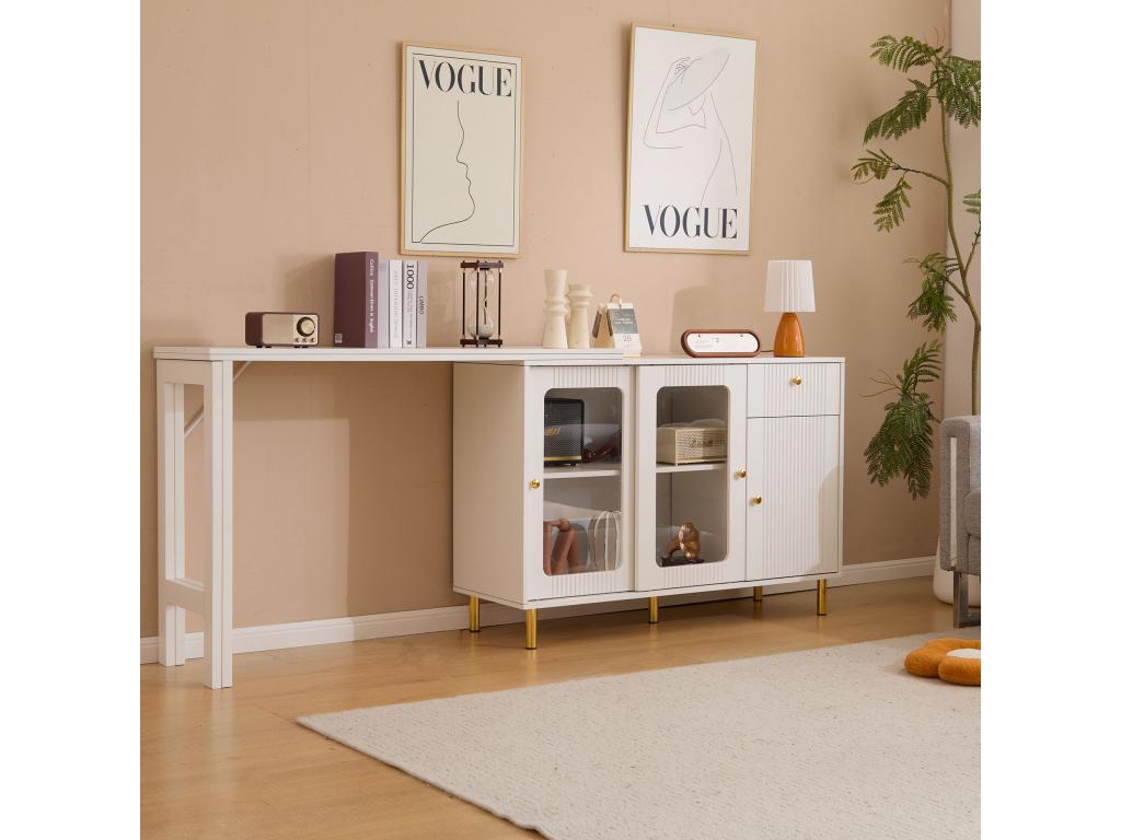 White storage sideboard with folding and extendable top