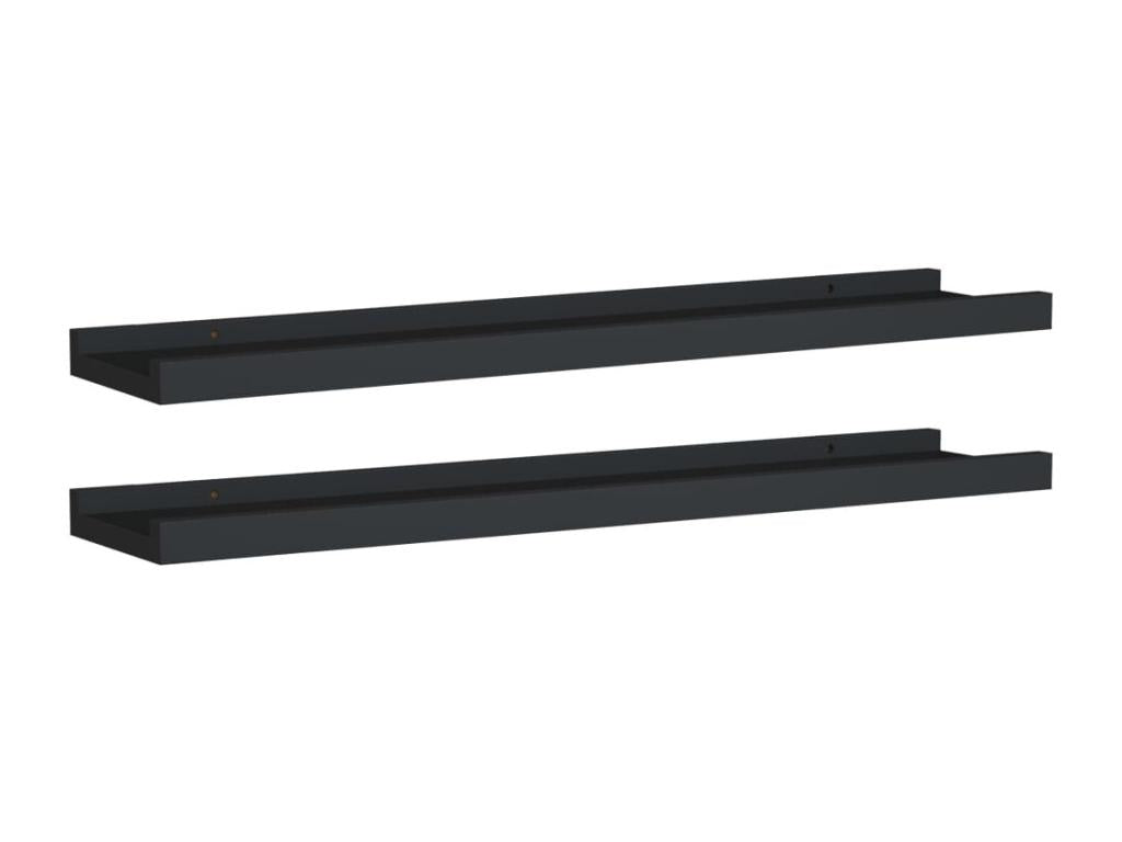 Picture frame shelves with raised edges, 2 pcs, Black, 60x9x3 cm, MDF