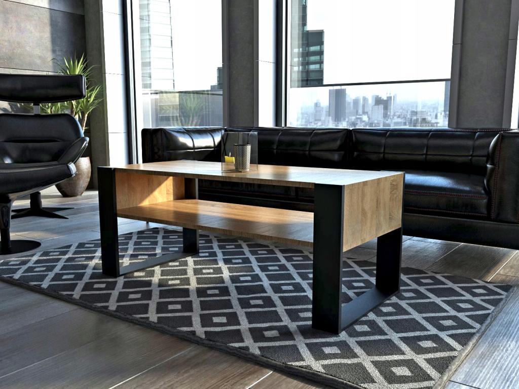 Homzora Coffee Table Oak/Black - Industrial Style - 120cm x 64cm
