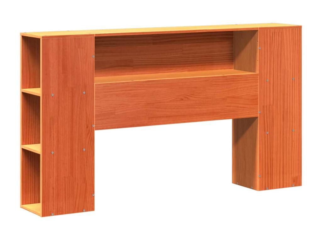 Bookshelf bed without mattress, brown wax finish, 140x200 cm, solid pine