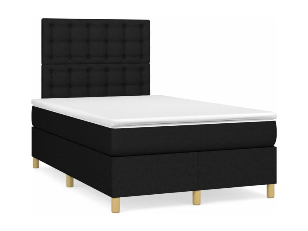 Upholstered bed base with mattress, black, 120x200 cm, fabric