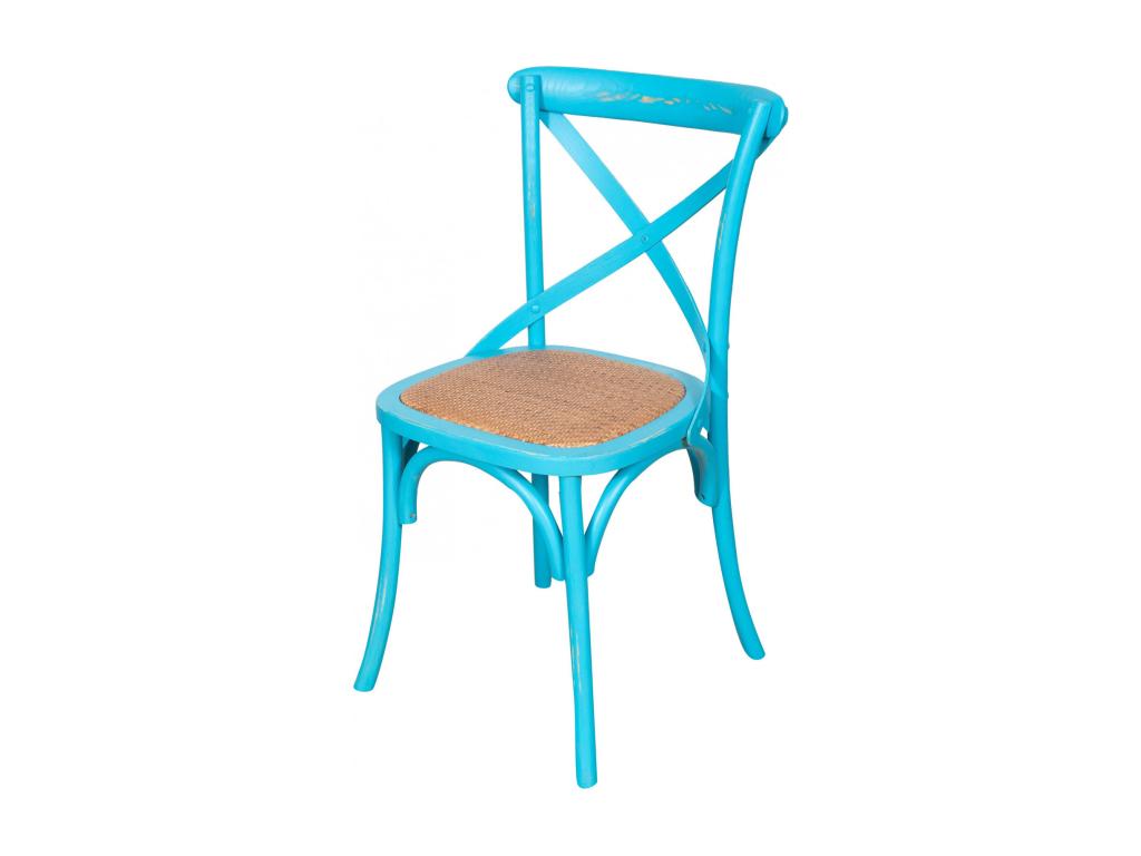 Homzora Harmonie Chair – Solid wood with an antique finish and a blue rattan seat – Perfect for the Homzora Dining Room and Living Room – 48x52x88 cm