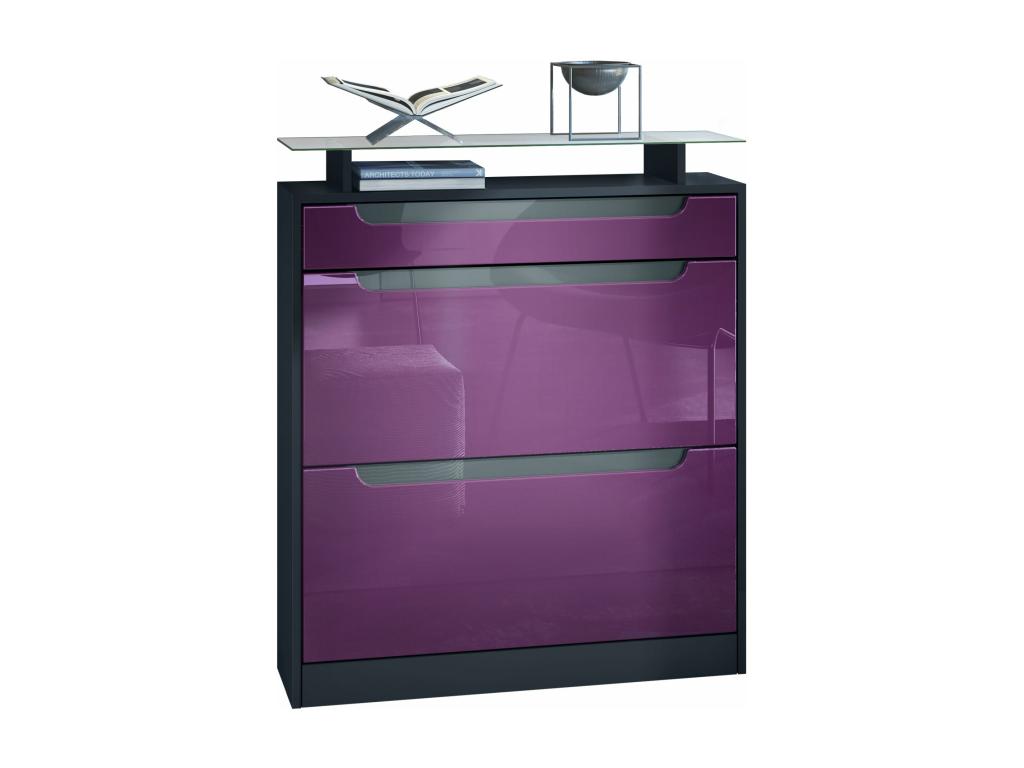 Matte black lacquered shoe cabinet with high-gloss grey handles, 89x104x23 cm