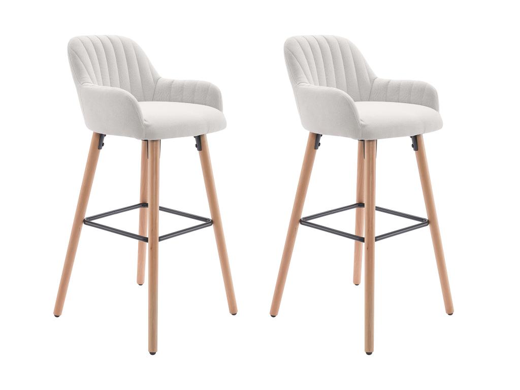 Set of 2 fabric bar stools with beech wood legs - Cream - Homzora