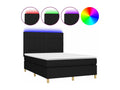 Upholstered bed base with mattress and LED lighting, black, 140x200 cm, fabric