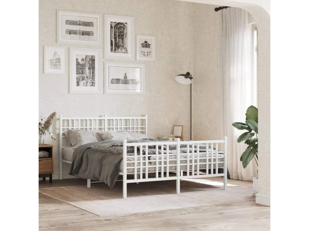 Metal bed frame with headboard and footboard, white, 137x190