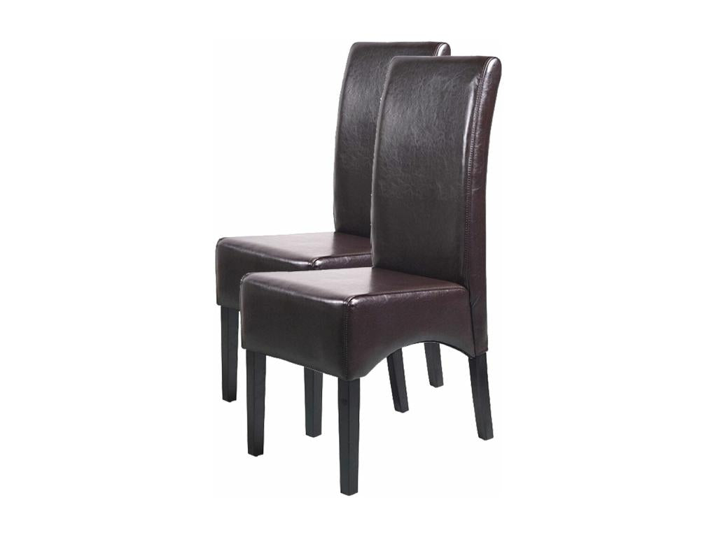 Set of 2 Homzora dining chairs in bonded leather - brown with dark legs