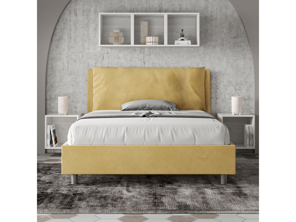 Homzora Large 140x190cm Padded Double Bed without Slatted Base, Ochre Microfiber