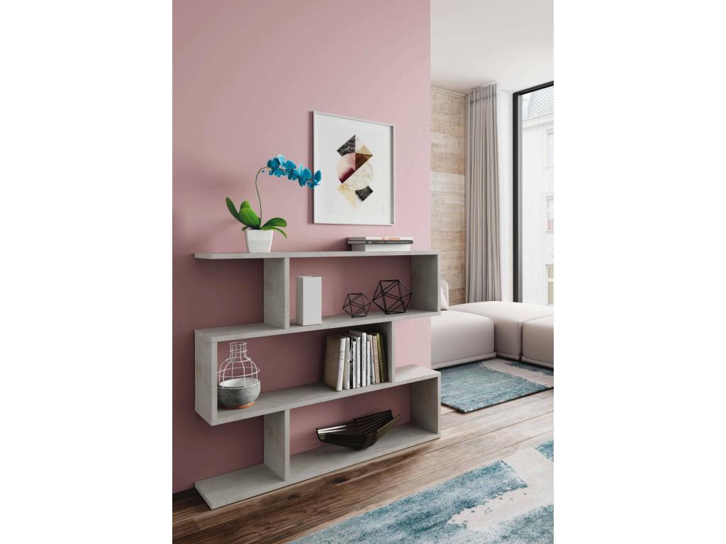 Homzora Bookshelf, Double-Sided Low Bookshelf, Three-Compartment Shelf, Modern Office Shelf, 110x24x97 cm, Concrete Grey