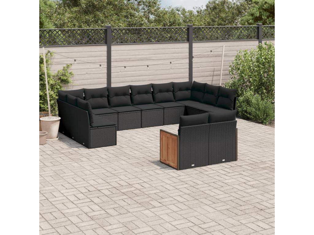 12-piece garden furniture set with cushions, black resin wicker