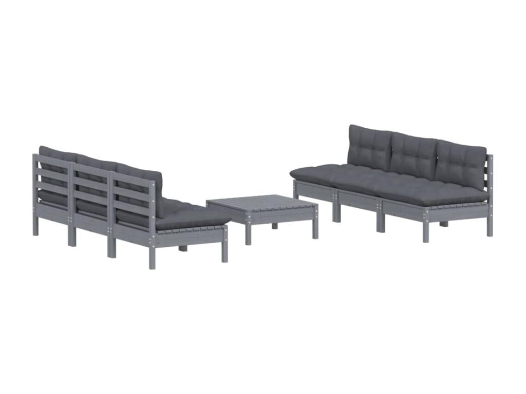 7-piece garden furniture set with cushions, anthracite pine wood