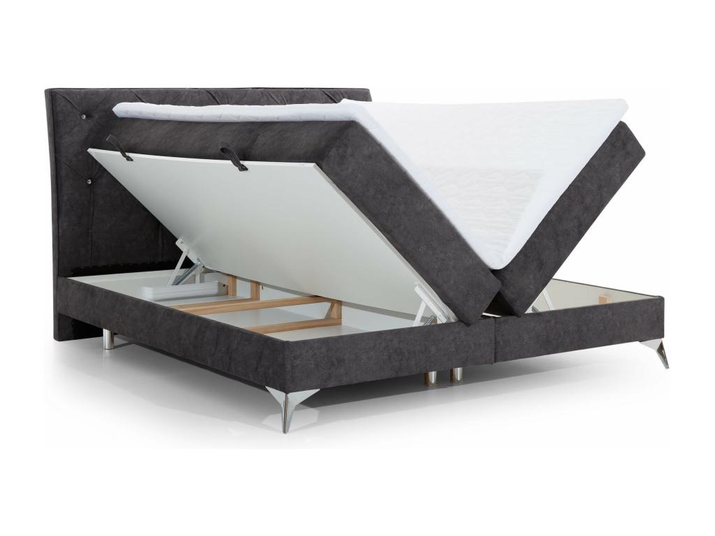 Continental design bed with rhinestone-tufted headboard in olive yellow fabric, Banky-160x200