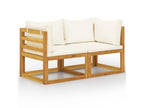 2-seater garden bench with cream-white cushions