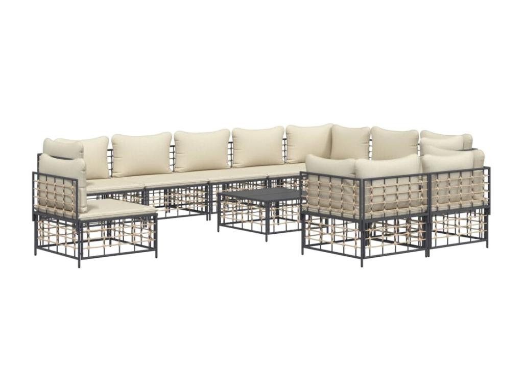 11-piece garden furniture set with cushions, anthracite resin wicker