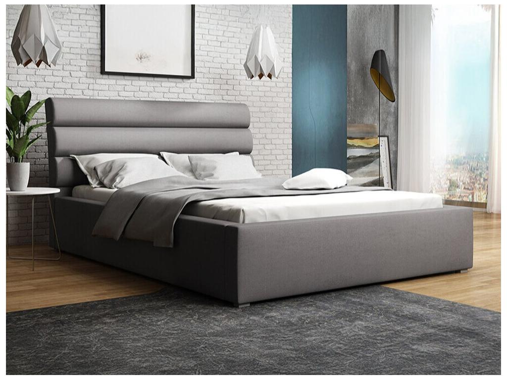 Homzora 110 Double Grey Bed 140x200 Upholstered Slatted Base to Homzora 160x223x100cm