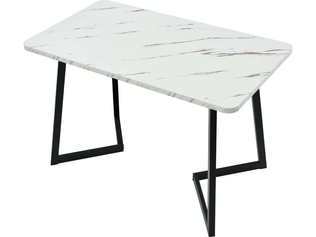 Dining table - marble effect top - black metal legs - 117x68cm - White / Black