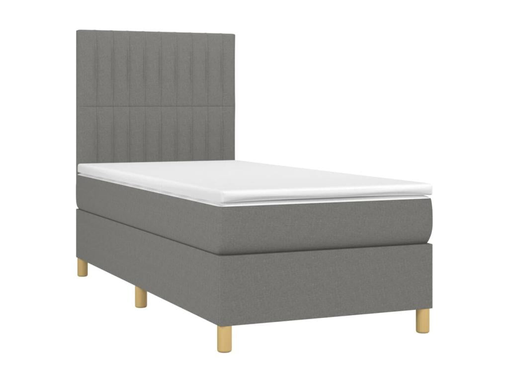 Upholstered bed base with mattress and LED lighting, dark grey, 90x200cm, fabric