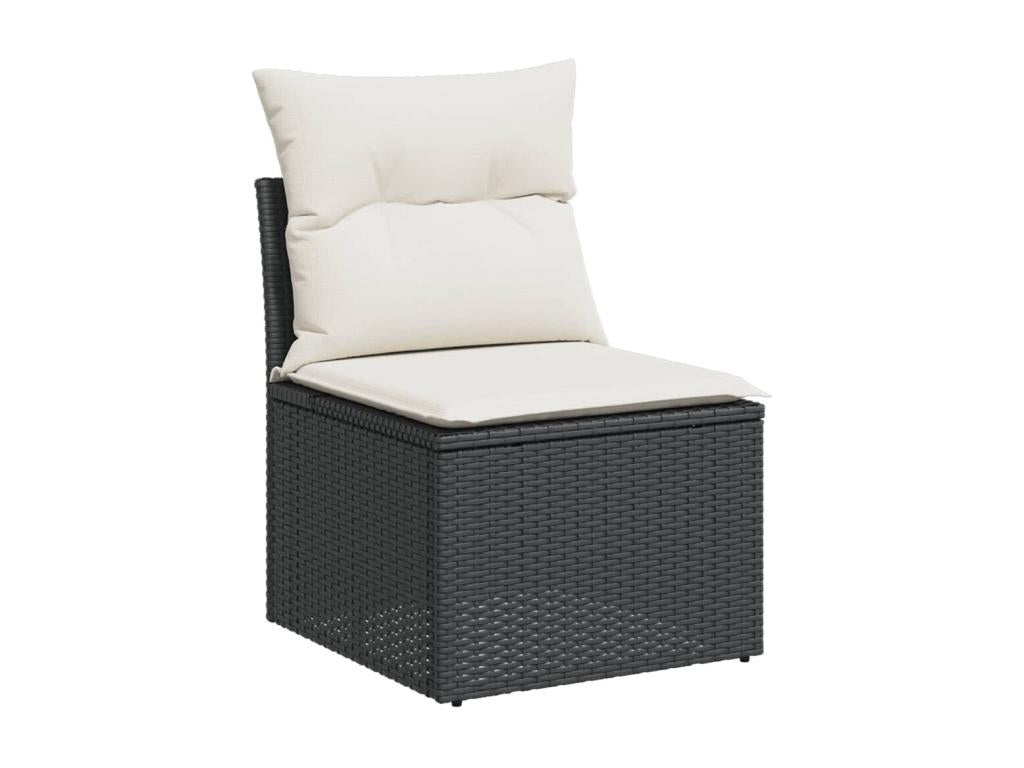10-piece garden furniture set with cushions, black woven resin