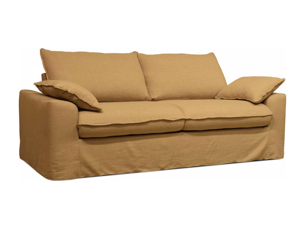 Homzora 3-seater ochre linen fabric sofa