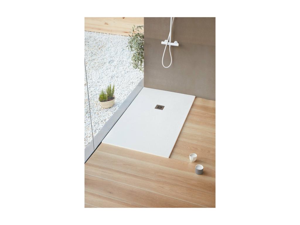 Homzora extra-flat 90x180 cm shower tray with slate-effect rectangular surface, white