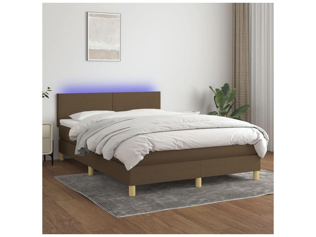 Homzora bed base with mattress and LED light, dark brown, 140x190