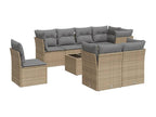 9-piece garden furniture set with cushions, beige woven resin