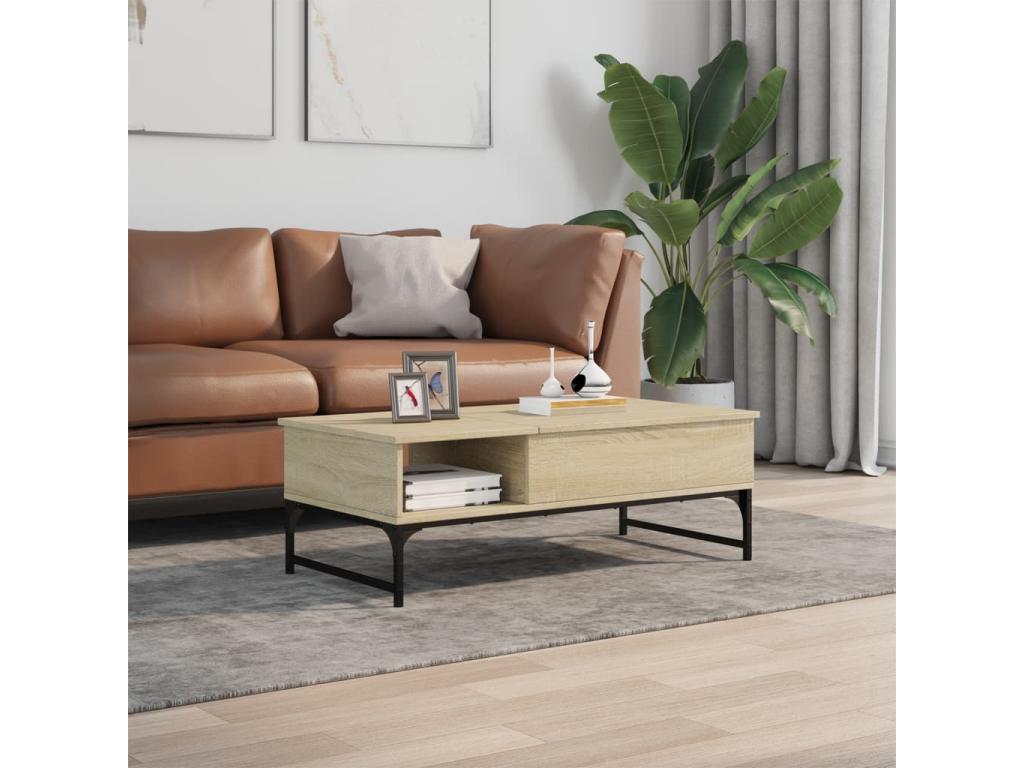 Homzora oak coffee table 100x50x35 engineered wood and metal