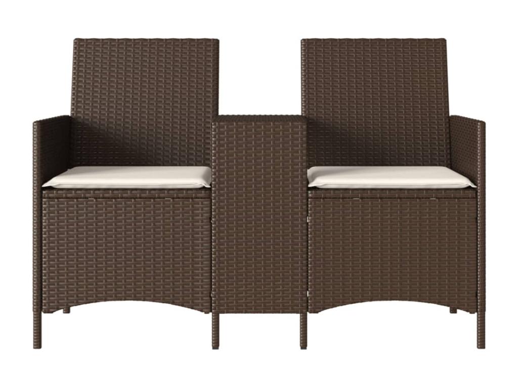 Two-seater garden sofa with table and cushions, made of woven resin