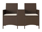 Two-seater garden sofa with table and cushions, made of woven resin