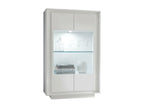 Homzora 2-door LED display cabinet in glossy white lacquered wood, 106cm wide