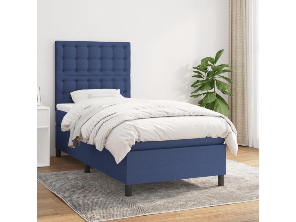 Upholstered bed base with mattress, blue, 80x200 cm, fabric, 2