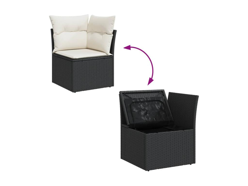 12-piece garden furniture set with cushions, black woven resin