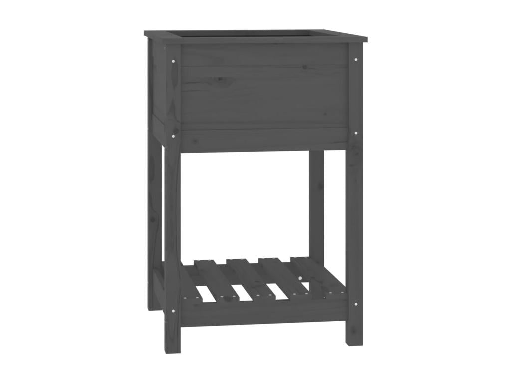Planter with shelf, Grey, 54x54x81 cm, Solid pine wood