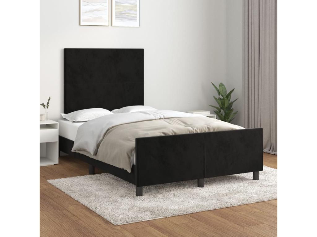 Black velvet bed frame with headboard, 120x200 cm