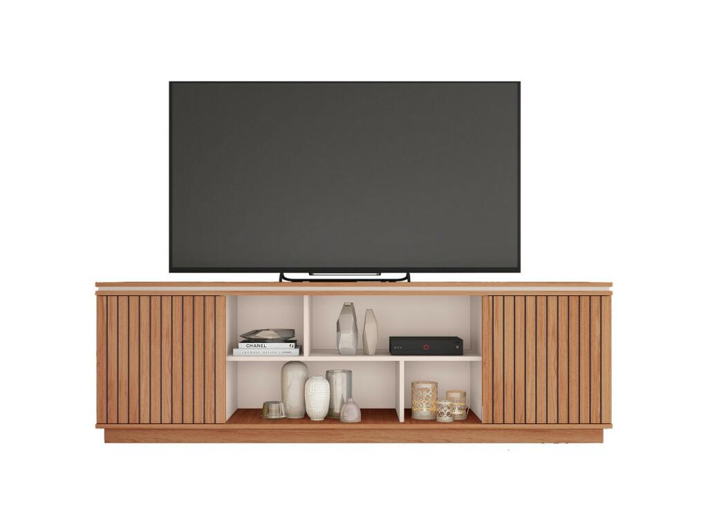 72-inch TV stand in oak and white with 2 doors, Homzora, W 180 cm, H 57 cm, D 38 cm