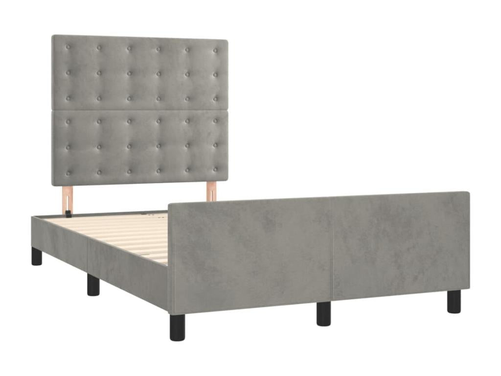 Bed frame with light grey velvet headboard, 120x190