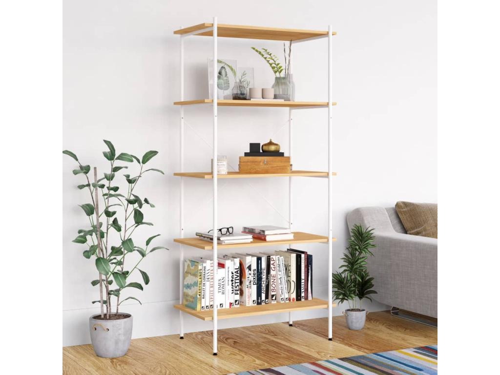 5-Tier Shelf White and Oak 80x40x163