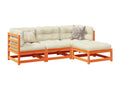 4-piece garden furniture set with cushions, brown wax finish, solid pine wood