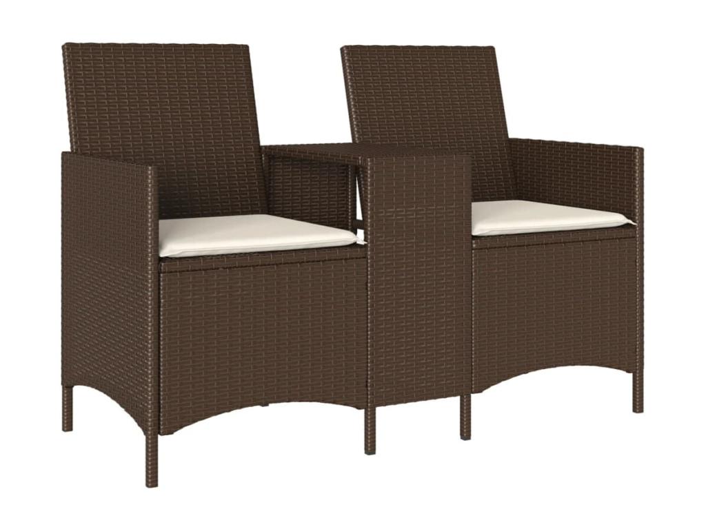 Two-seater garden sofa with table and cushions, made of woven resin