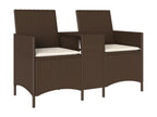 Two-seater garden sofa with table and cushions, made of woven resin
